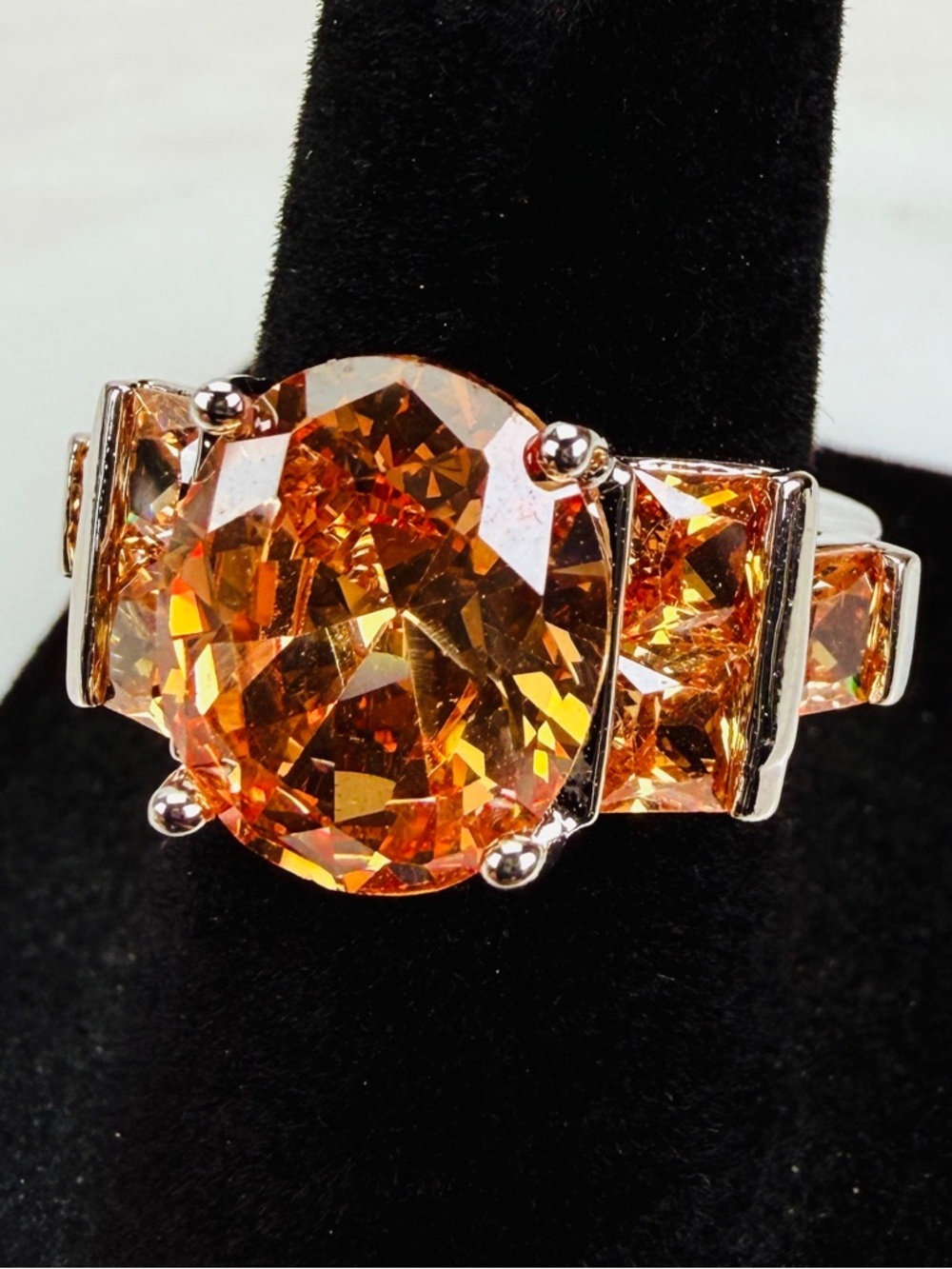 Gorgeous Silvertone stamped 925 Amber bling large statement ring size 5 …